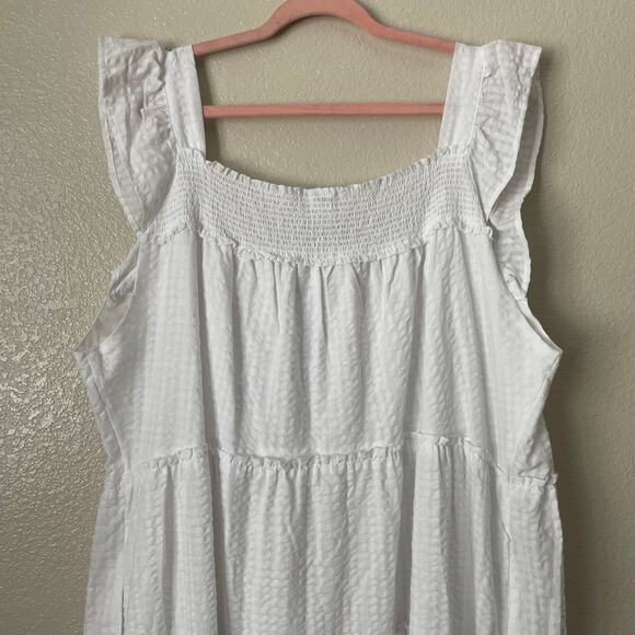 Old Navy Dress Womens 4X White Midi Tiered Smocked Pockets Cottagecore Beachy - Picture 7 of 13